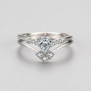 925 Sterling Silver Geometric CZ Two-Piece Ring Set 70500011