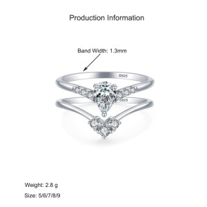 925 Sterling Silver Geometric CZ Two-Piece Ring Set 70500011