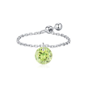 925 Sterling Silver Olivine Zirconia Chain Ring 70600001