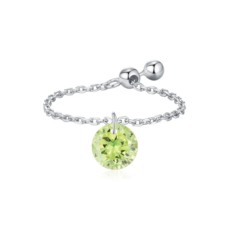 925 Sterling Silver Olivine Zirconia Chain Ring 70600001
