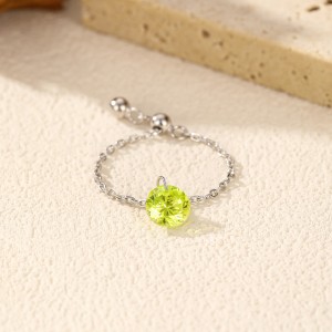 925 Sterling Silver Olivine Zirconia Chain Ring 70600001