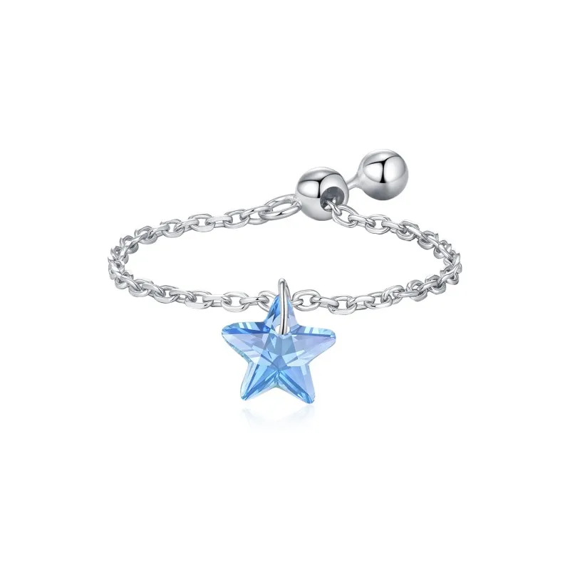 S925 Blue Crystal Star Chain Ring 70600002