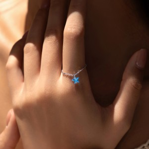 S925 Blue Crystal Star Chain Ring 70600002