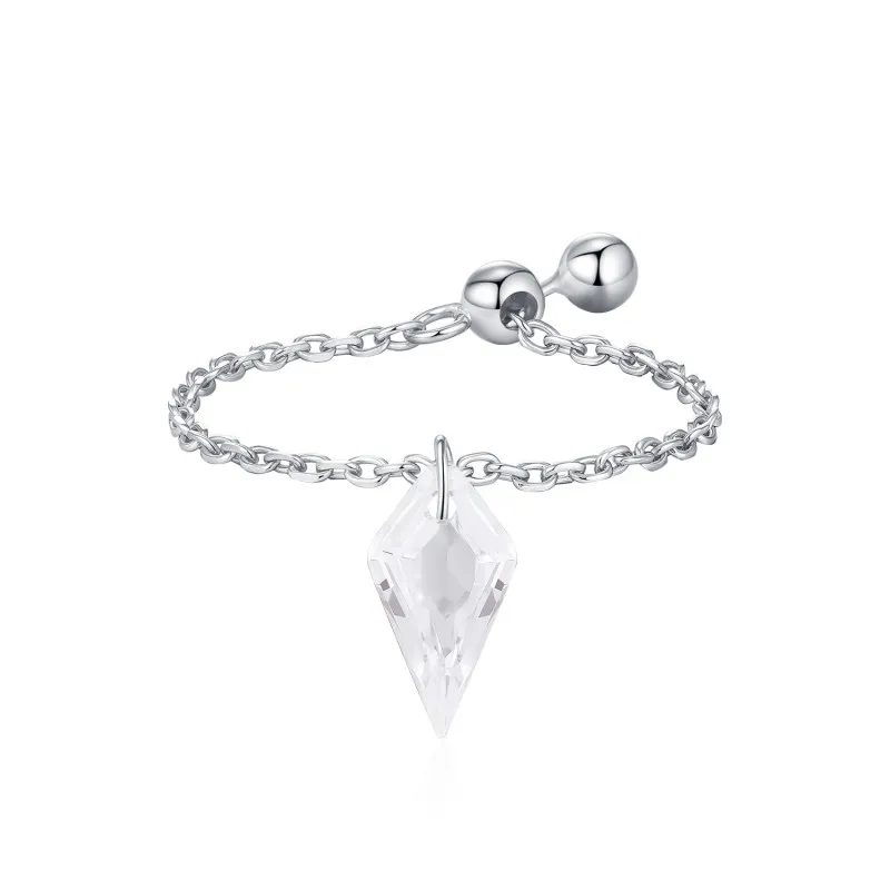 S925 Unique Cone Crystal Chain Ring 70600003