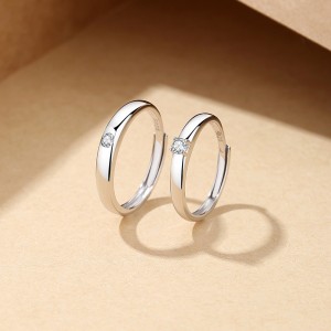 925 Sterling Silver Zircon Adjustable Couple Rings 70700001