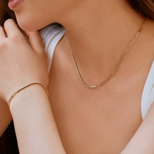 S925 Zirconia Paperclip Chain Necklace 80100015