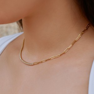 S925 Zirconia Paperclip Chain Necklace 80100015