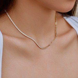 S925 Zirconia Paperclip Chain Necklace 80100015