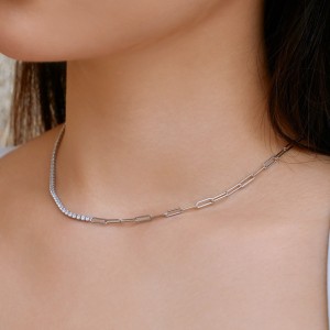S925 Zirconia Paperclip Chain Necklace 80100015