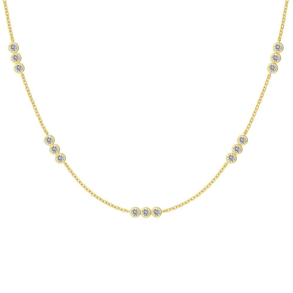 925 Sterling Silver Three Zirconia Chain Necklace 80100016