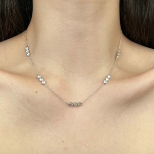 925 Sterling Silver Three Zirconia Chain Necklace 80100016