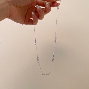 925 Sterling Silver Three Zirconia Chain Necklace 80100016