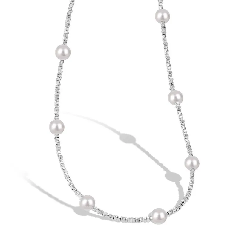925 Sterling Silver Pearl Beads Chain Necklace 80100017