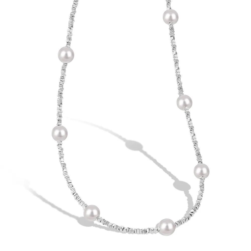 925 Sterling Silver Pearl Beads Chain Necklace 80100017