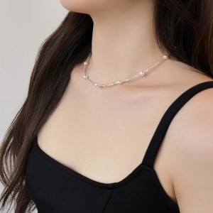 925 Sterling Silver Pearl Beads Chain Necklace 80100017