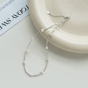 925 Sterling Silver Pearl Beads Chain Necklace 80100017