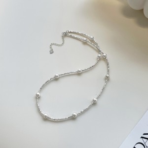 925 Sterling Silver Pearl Beads Chain Necklace 80100017