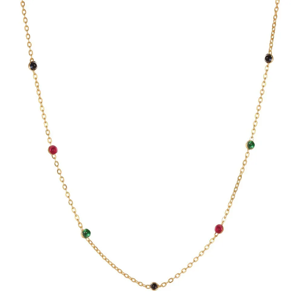S925 Vintage Colorful Beads Chain Necklace 80100018