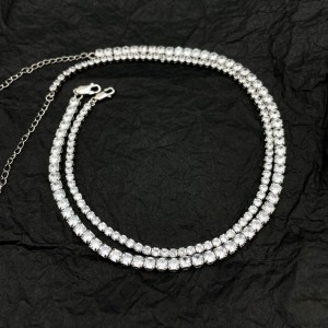 925 Sterling Silver 2/3/4mm Zirconia Tennis Necklace 80100028