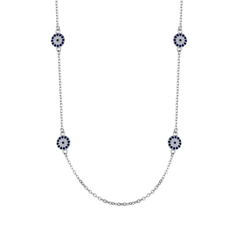 925 Sterling Silver Round Zirconia Evil Eye Necklace 80100029
