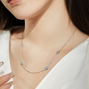 925 Sterling Silver Round Zirconia Evil Eye Necklace 80100029 925 Sterling Silver Round Zirconia Evil Eye Necklace 80100029