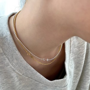 925 Sterling Silver Beads Cross Chain Necklace 80100048