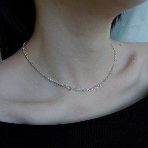 925 Sterling Silver Beads Cross Chain Necklace 80100048