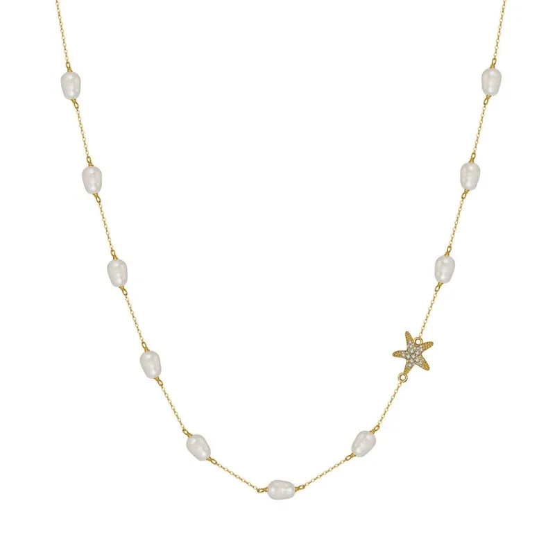 S925 Zirconia Seafish Fresh Water Pearl Necklace 80100049