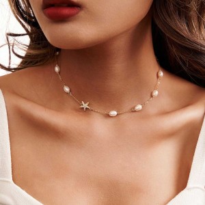 S925 Zirconia Seafish Fresh Water Pearl Necklace 80100049