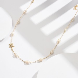 S925 Zirconia Seafish Fresh Water Pearl Necklace 80100049
