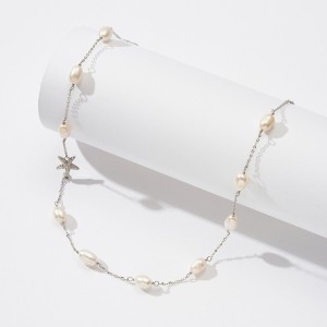 S925 Zirconia Seafish Fresh Water Pearl Necklace 80100049