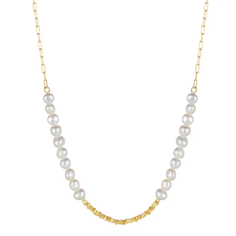 S925 Baroque Fresh Water Pearl Silver Beads Necklace 80100052