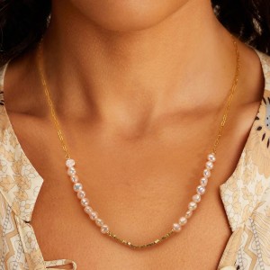 S925 Baroque Fresh Water Pearl Silver Beads Necklace 80100052