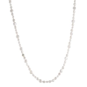 925 Sterling Silver Baroque Fresh Water Pearl Zirconia Necklace 80100053