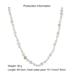 925 Sterling Silver Baroque Fresh Water Pearl Zirconia Necklace 80100053