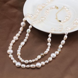 925 Sterling Silver Baroque Fresh Water Pearl Zirconia Necklace 80100053