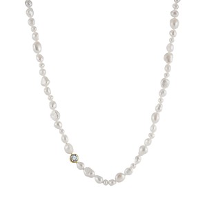 925 Sterling Silver Baroque Fresh Water Pearl Zirconia Necklace 80100053