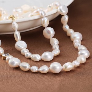 925 Sterling Silver Baroque Fresh Water Pearl Zirconia Necklace 80100053