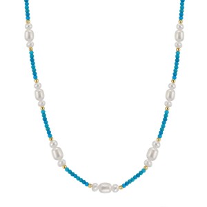 925 Sterling Silver Turquoise Fresh Water Pearl Necklace 80100054