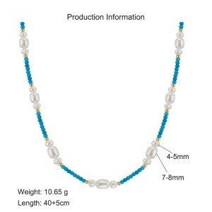 925 Sterling Silver Turquoise Fresh Water Pearl Necklace 80100054