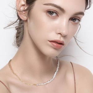 925 Sterling Silver Fresh Water Pearl Linked Chain Necklace 80100055