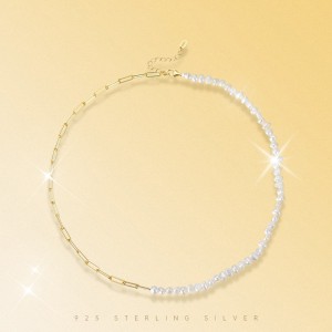 925 Sterling Silver Fresh Water Pearl Linked Chain Necklace 80100055