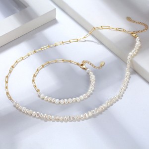 925 Sterling Silver Fresh Water Pearl Linked Chain Necklace 80100055