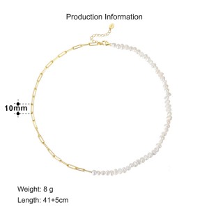 925 Sterling Silver Fresh Water Pearl Linked Chain Necklace 80100055