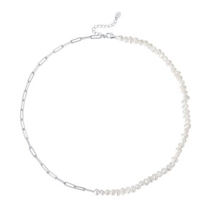925 Sterling Silver Fresh Water Pearl Linked Chain Necklace 80100055