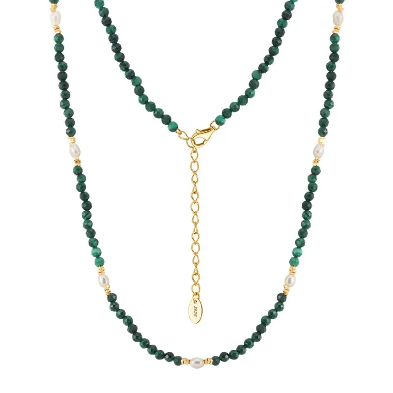 S925 Malachite Beads Fresh Water Pearl Necklace 80100058