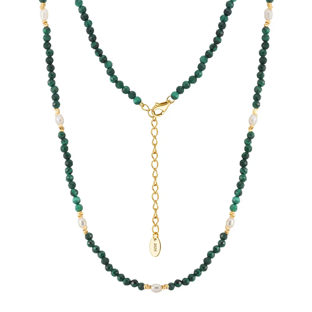 S925 Malachite Beads Fresh Water Pearl Necklace 80100058
