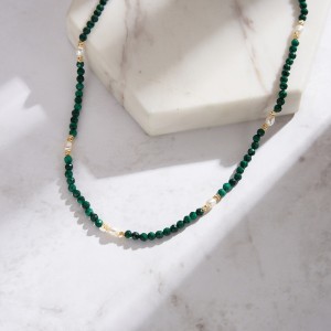 S925 Malachite Beads Fresh Water Pearl Necklace 80100058