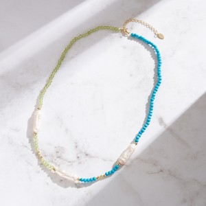 S925 Holiday Turquoise Olivine Braoque Fresh Water Pearl Necklace 80100059