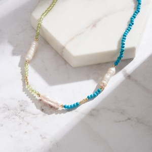 S925 Holiday Turquoise Olivine Braoque Fresh Water Pearl Necklace 80100059